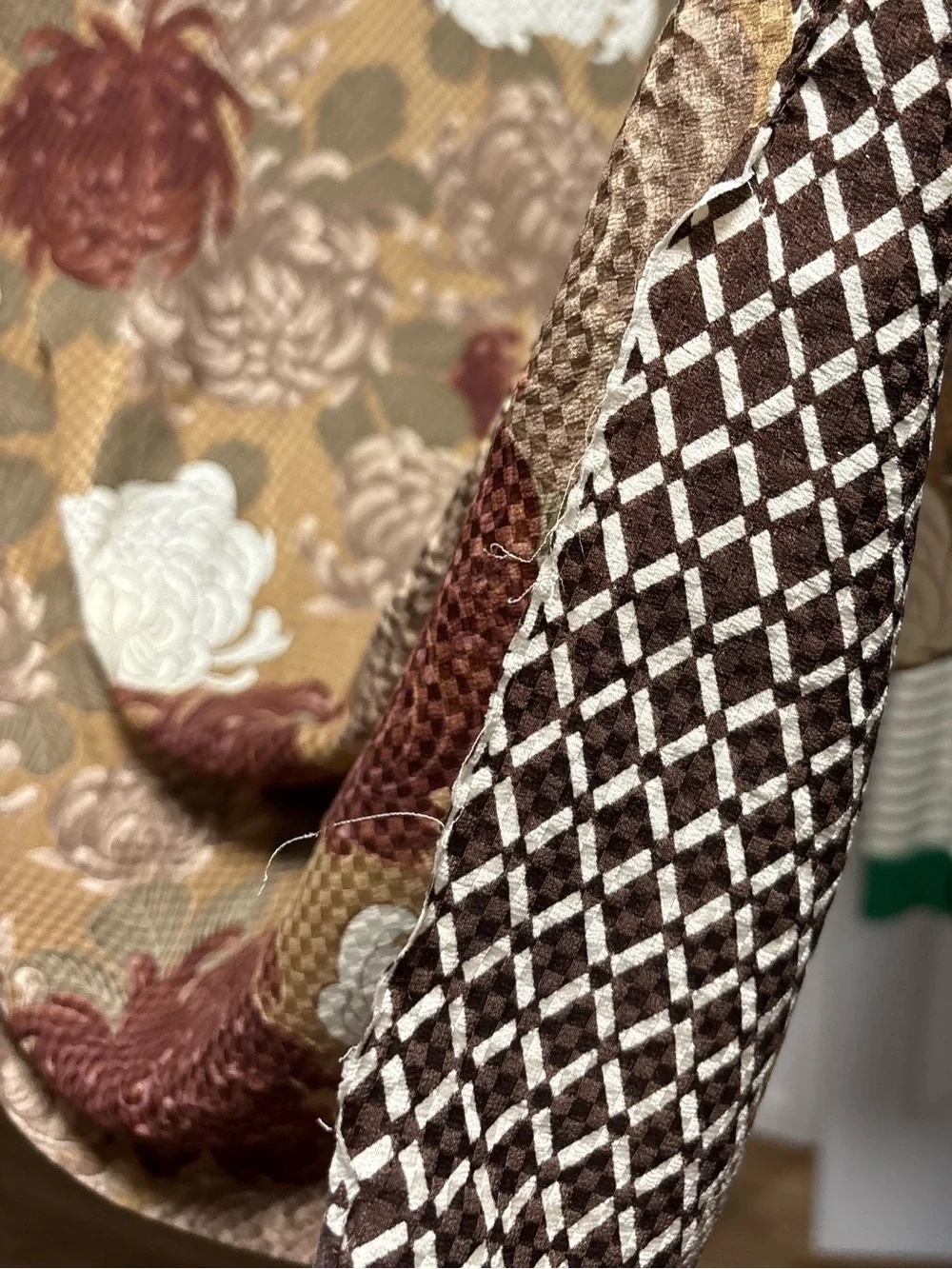 Vintage Echo silk scarf, large floral pattern in neutral tones